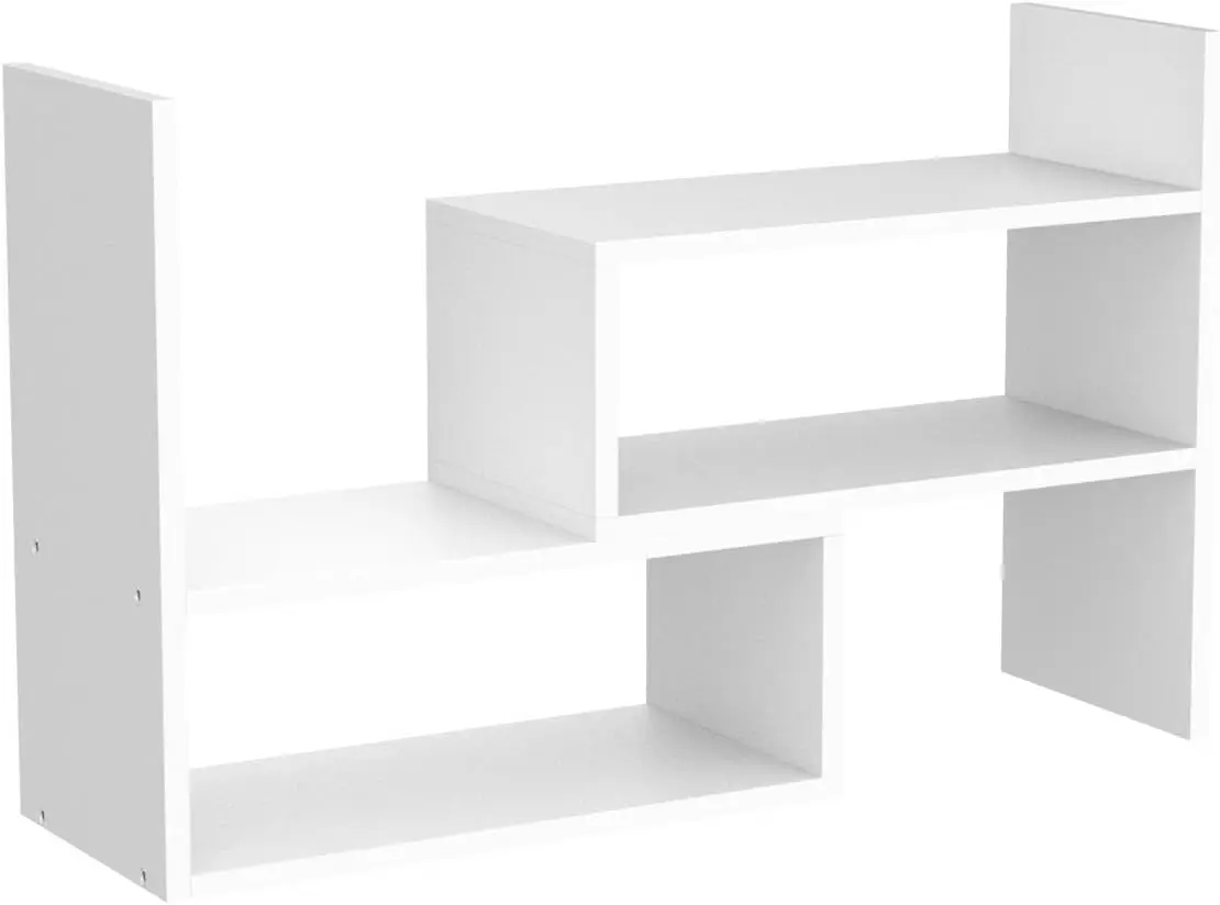 Expandable Wood Desktop Bookshelf Desktop Organizer Office Storage Rack Wood Display Shelf