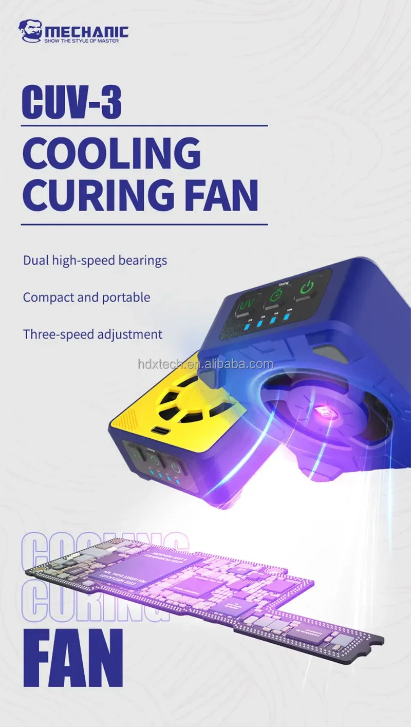 CUV-3 Cooling Curing Fan for Mobile Phone Motherboard Fast Heat Dissipation UV Curing Soldering Smoke Exhaust Fan Tools