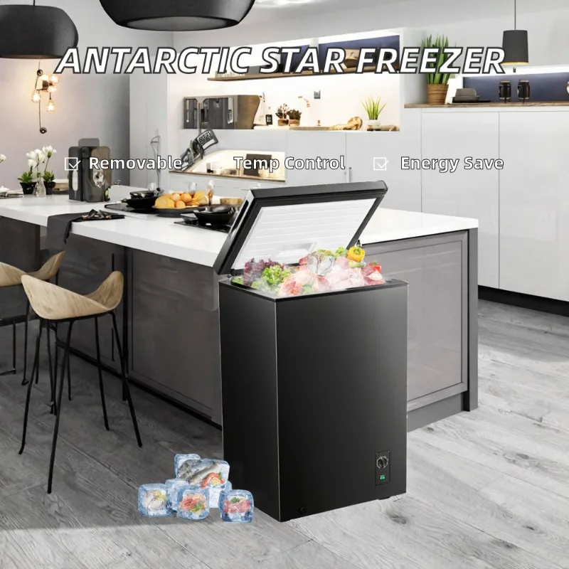 Airo Antarctic Star 3.5 Cu.ft Electric Chest Freezer 6.8to-4 Removable Basket Free Standing Top Open Door Manual Defrost Compact