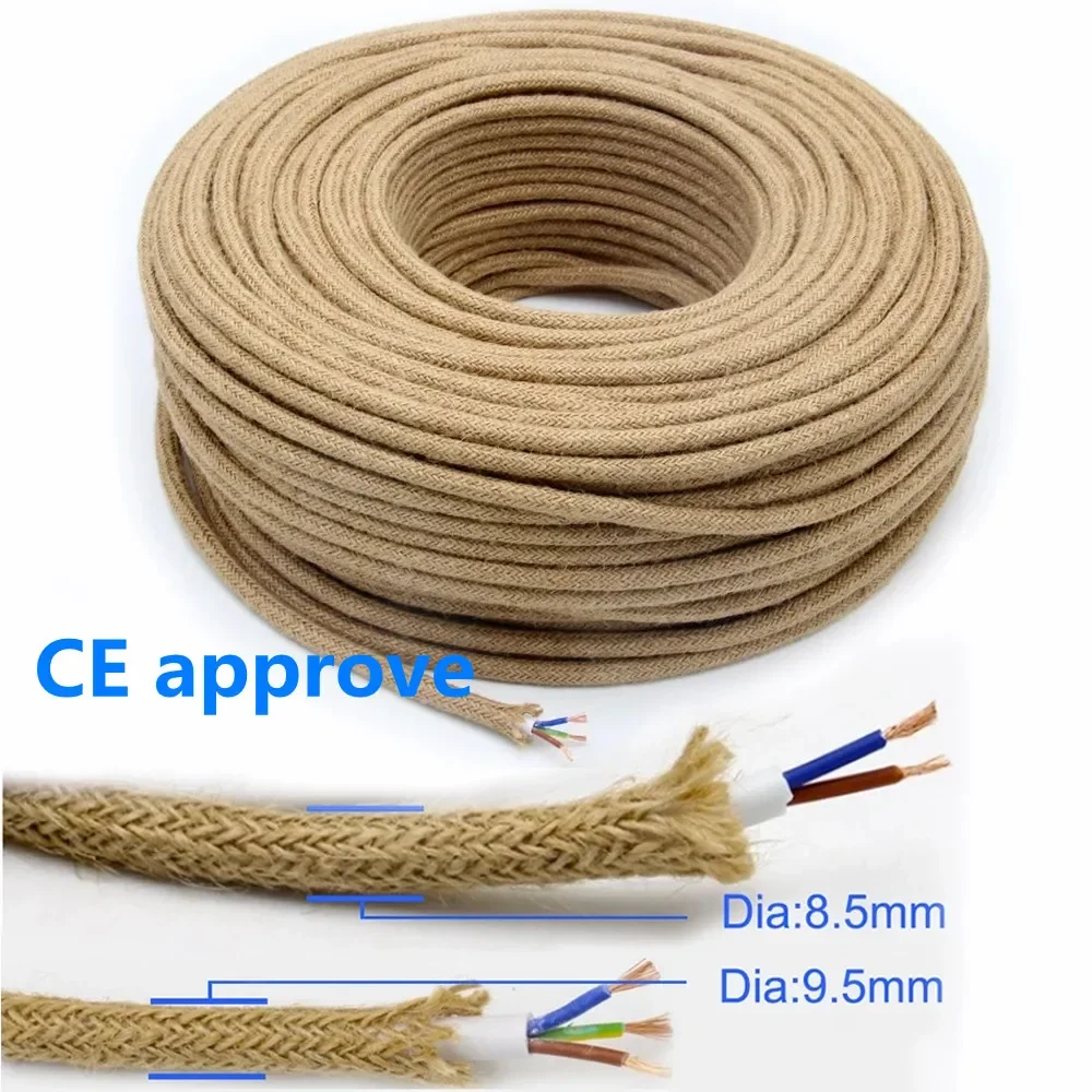 2 Core 3 Core Vintage Hemp Rope Electrical Wire Fabric Braided Cable Retro Pendant Light Cord