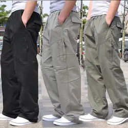 남성용 카고 코튼 바지 포켓, 대형 사이즈, 8XL, 10XL, 9XL, 140kg, 루즈아웃 도어, 캐주얼 사파리 스타일 바지, 블랙 46 48 50