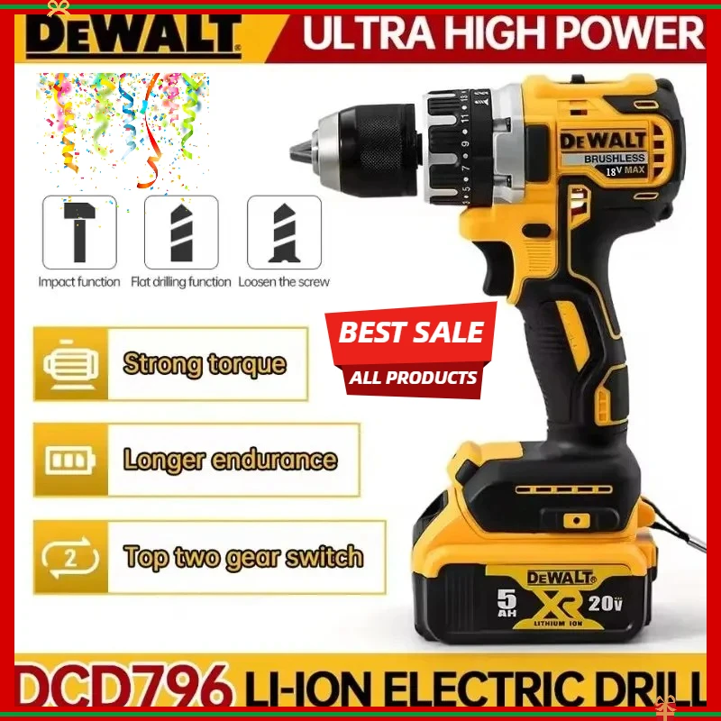 Dewalt DCD796 13mm Brushless Impact Electric Drill Multifunctional Cordless Screwdriver Rechargeable 20V Battery Power Tools