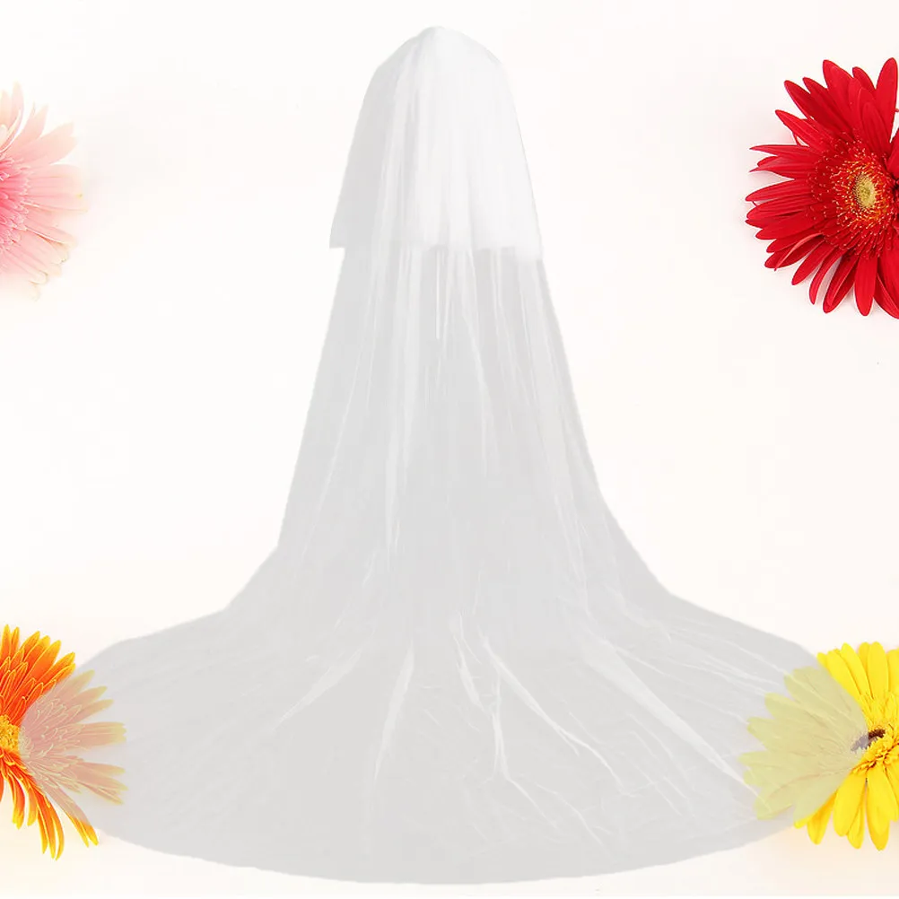 Cathedral Length Wedding Veil 2-Tier Floor-Touching Bridal Veil with Comb & Lace Trim, Elegant Flowy Design