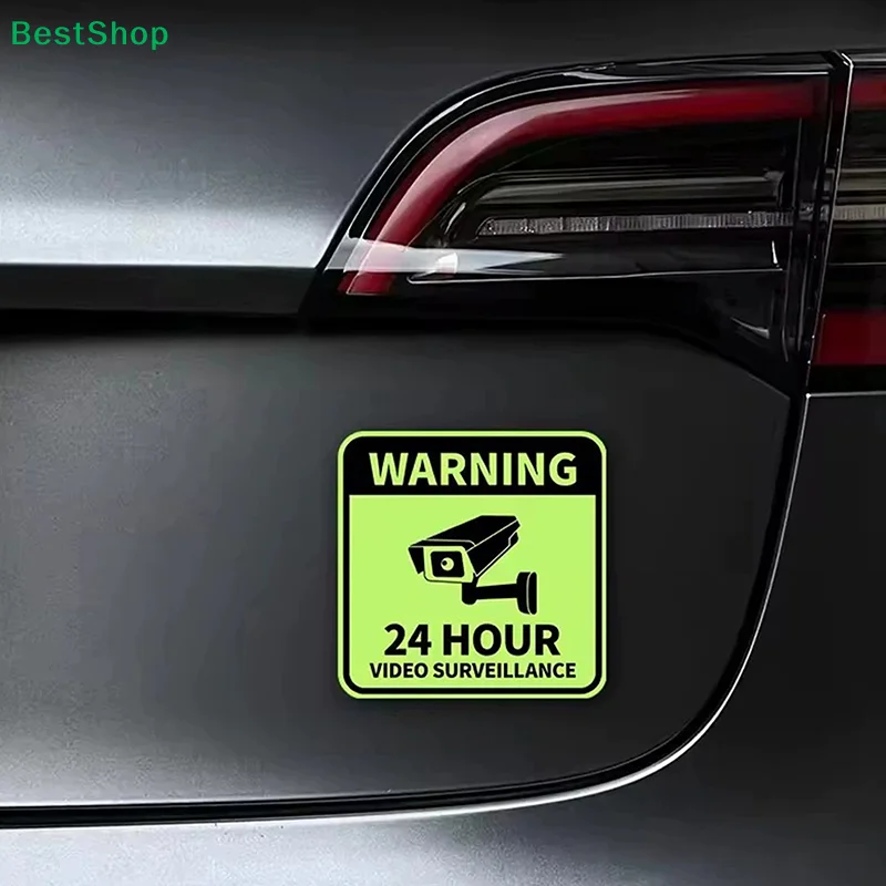 ♥Waterproof Glow-in-the-Dark Warning Sticker, 24 Hour Video Surveillance Decal for Car, Home, Office & Security Protection