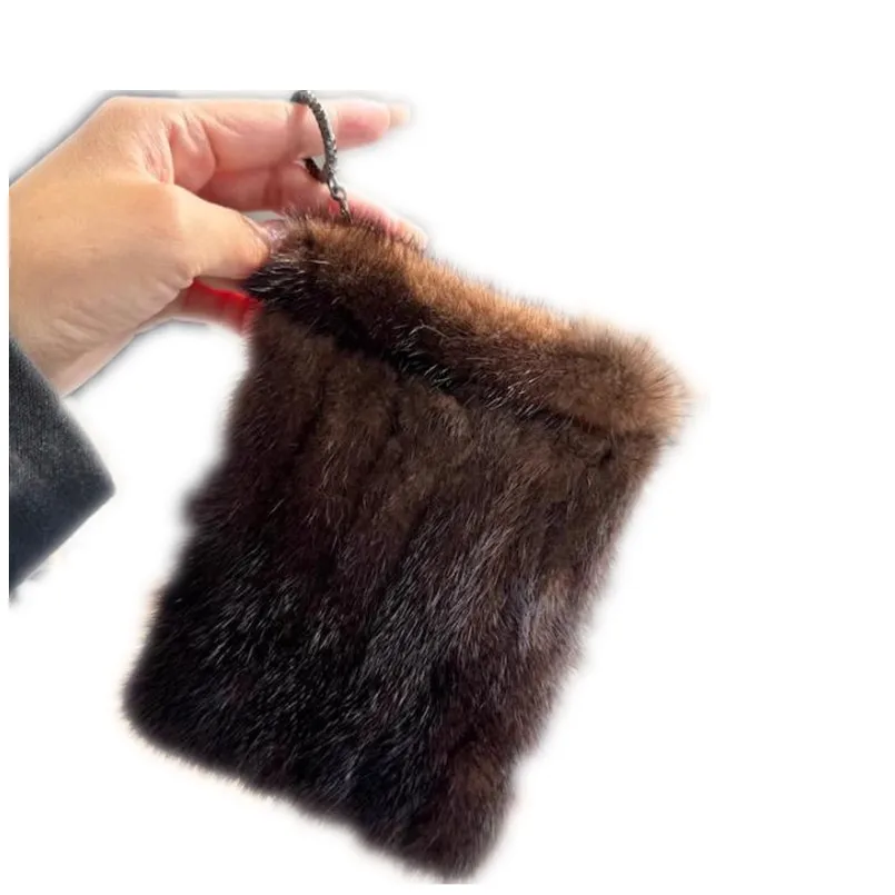 

Mini Genuine Mink Fur Coin Purse Messenger Bag Small Mobile Phone Bag Female Lady Handbag