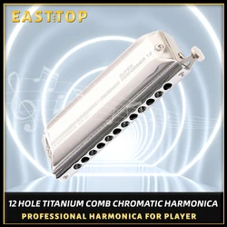 East top new chromatic titanium comb harmonica,ETP-12,12hole 48tone mouth organ,new style,professional harmonica for player,gift