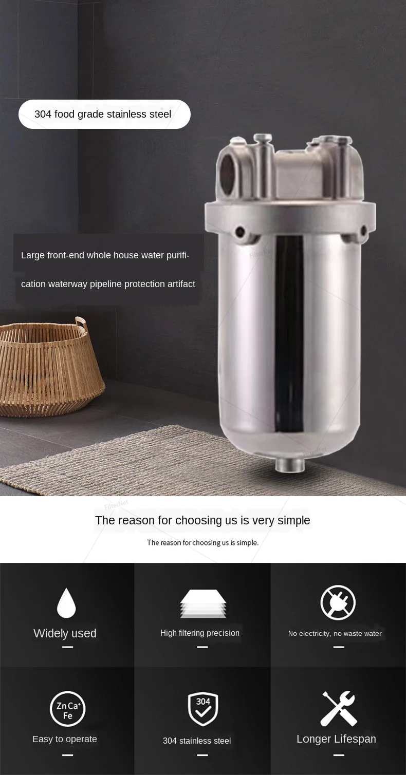 10*2.5 Inches 304 Stainless Steel Hot Water Filter Housing 1/2" 3/4" 1' For High Temperature High Flow