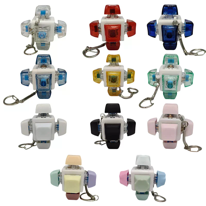 1pc Six Sided Decompression Mechanical Keyboard Key Toy Keychain for Adults Anti Stress Finger Games Toys