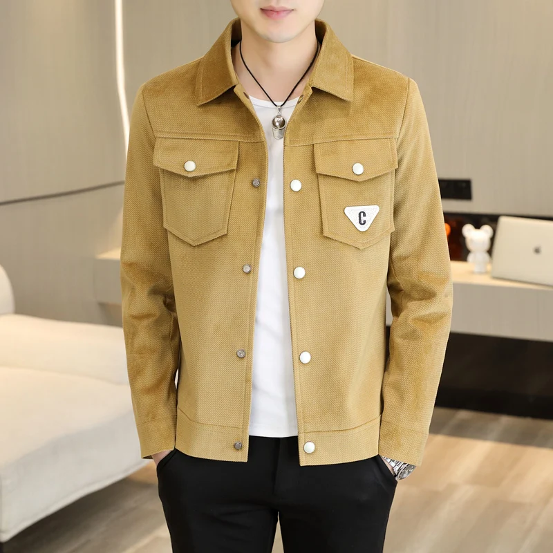 New Men\'s Fashion Gentleman Slim-fit Casual Canary Solid Color British Fashion Trend with Elegant Korean Slim-fit Lapel Jacket