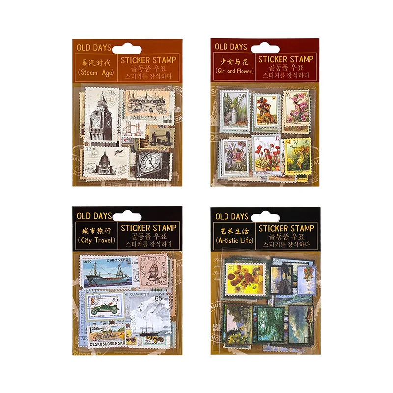 MOHAMM 4 Sheets Renaissance Industrial Era European Style Stamp Sticker Package Material