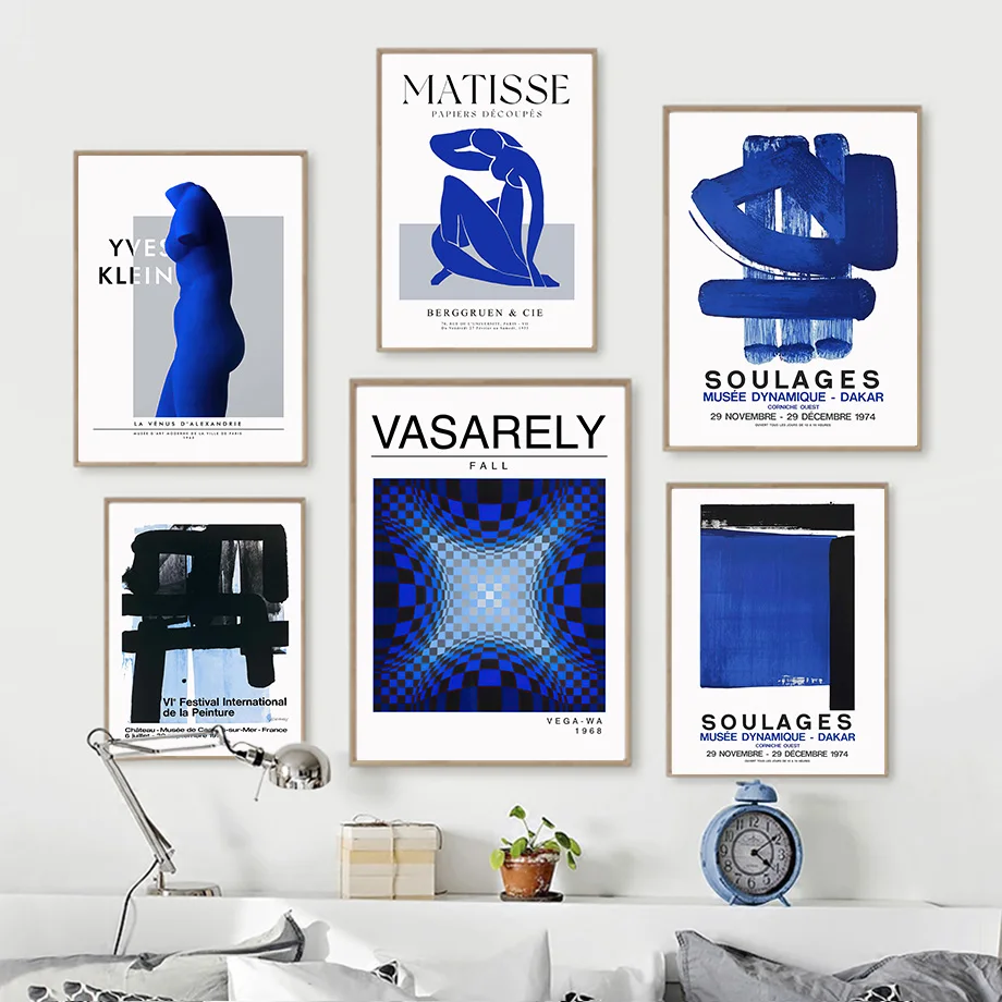 Abstract Vasarely Yves Klein Matisse Poster Kraft Club Bar Wall Art Canvas Painting Vintage Posters Prints Bedroom Study Deco