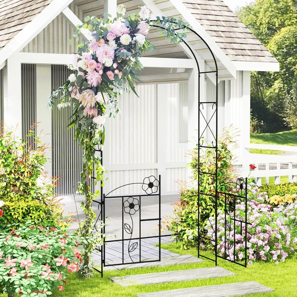 

Moccha Garden Arbor, 90" Metal Arbor Trellis for Climbing Plants, Rose, Ivy, Outdoor Archway Pergola with Lockable Gate, 4 Groun