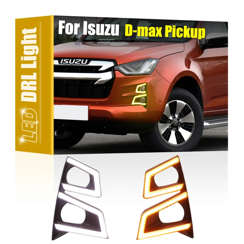 2Pcs Front Fog Lamp Cover With LED DRL Daytime Running Light Turn Signal Indicator For Isuzu Dmax D-max Pickup 2020 2021