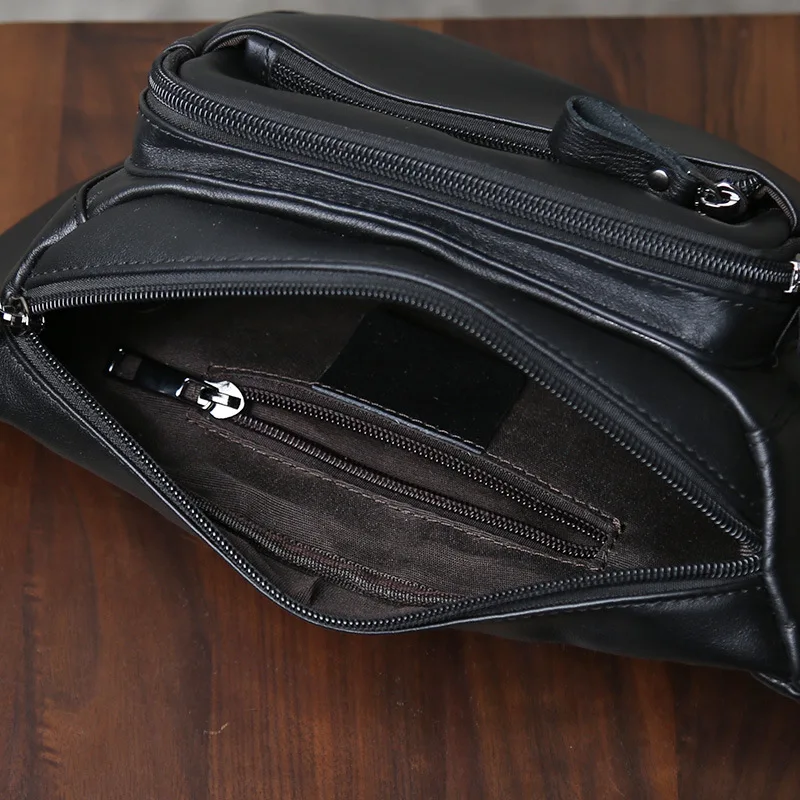 Men's Genuine Leather Waist Bag - Top Grain Cowhide Chest Sling Bag, Multi-Functional Business Fanny Pack for Office & Gym