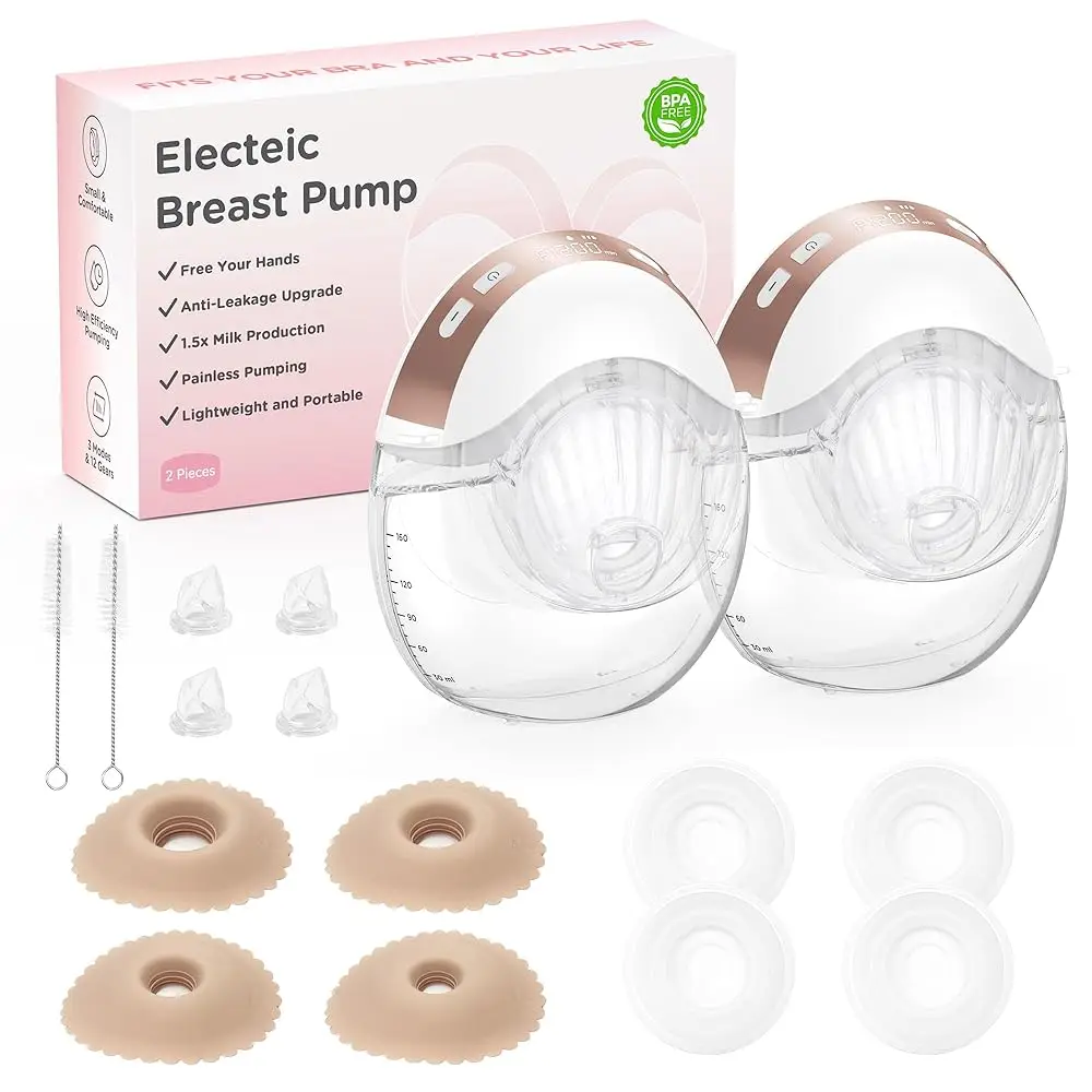 Extractor de leche eléctrico manos libres: extractor de leche ligero con sin BPA, a prueba de fugas, 3 modos y 12 niveles, brida de 17/19/21/24 mm