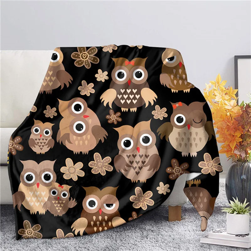 

Флисовое одеяло с мультяшным принтом совы, теплое диванное покрывало для кровати, плюшевое покрывало для дивана, кровати, дивана, тонкое одеяло на осень, покрывала для кровати