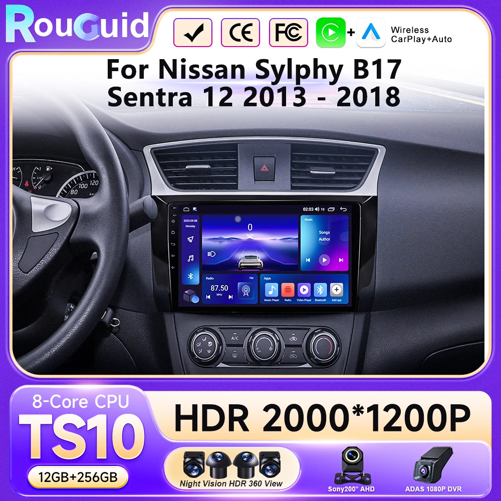 Radio para Auto con Carplay para Nissan Sylphy B17 Sentra 12 2013 2014 2015 2016 2017 2018 Reproductor Multimedia Estéreo WIFI 5G Android 16