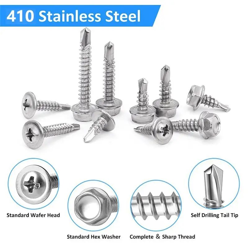 

REST Self Drilling Screws,404Pcs M8 M10 Stainless Steel Hex Head & Head Self Tapping Screws Assortment Kit