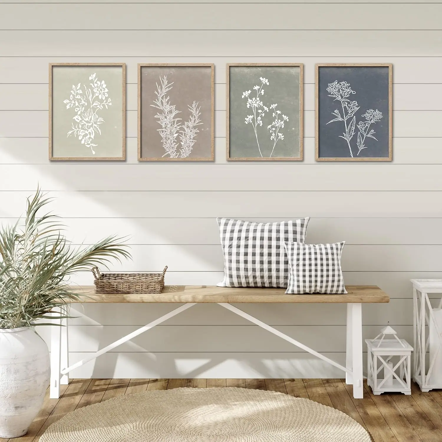 Boho Wall Art Set of 4 for Wooded Minimalist Botanical Print Wall Art for Rustic Vintage Farmhouse