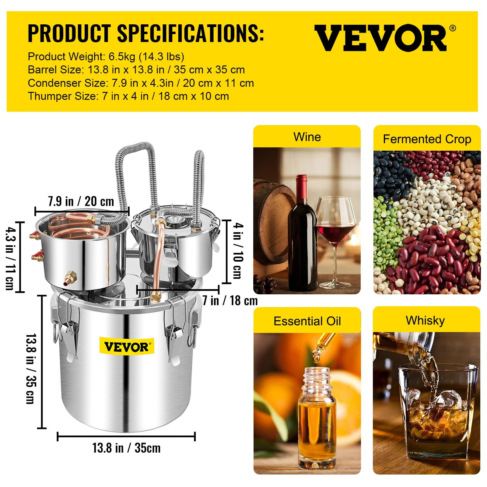 SucceBuy 12L 20L 30L 50L Alcohol Brouwen Distilleerder DIY Moonshine Apparaat Rvs Nog Whisky Bier Brandy Thuisgebruik