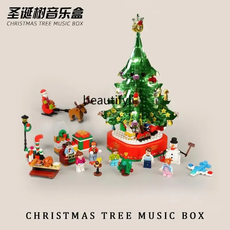 Christmas tree building block rotating music box assembly puzzle for boys and girls holiday gifts