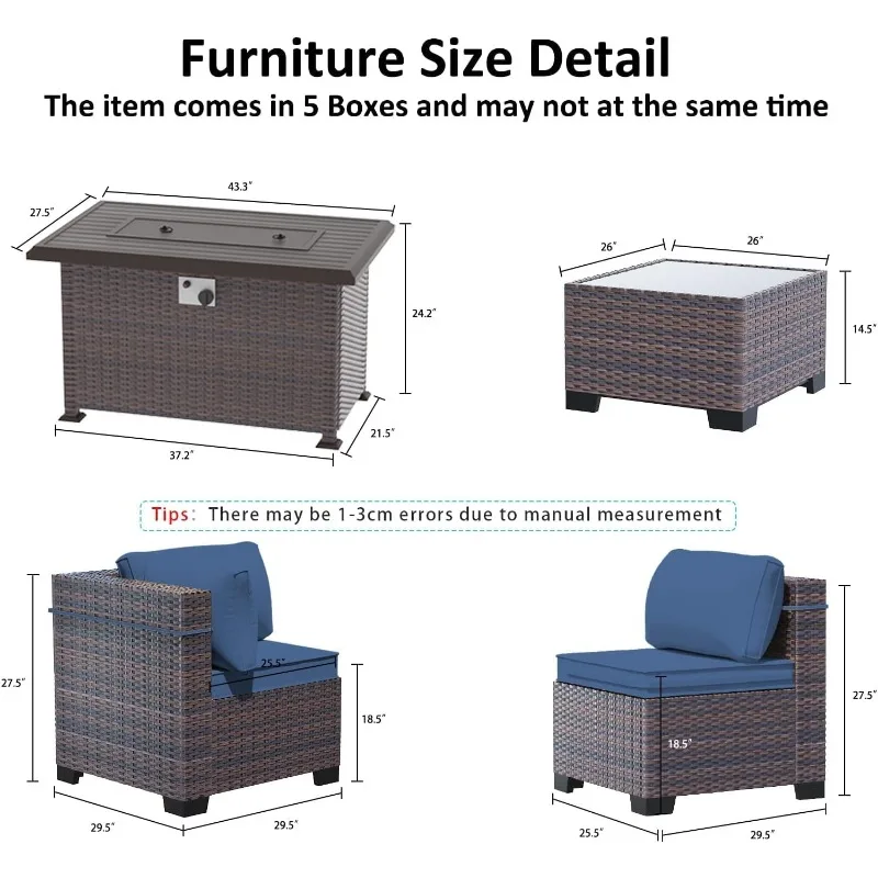 11 Pieces Patio Furniture Set with 2 Swivel Chairs Patio Furniture Outdoor Sectional Sofas with 55000 Gas Fire Pit Patio