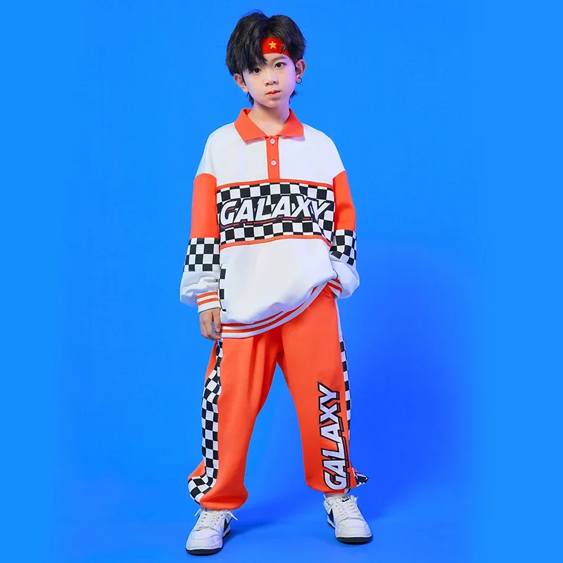 Sweat-shirt et pantalon de jogging décontractés pour enfants, tenues de rue pour adolescents, vêtements hip hop orange, vêtements de danse pour fille et garçon, vêtements de costume