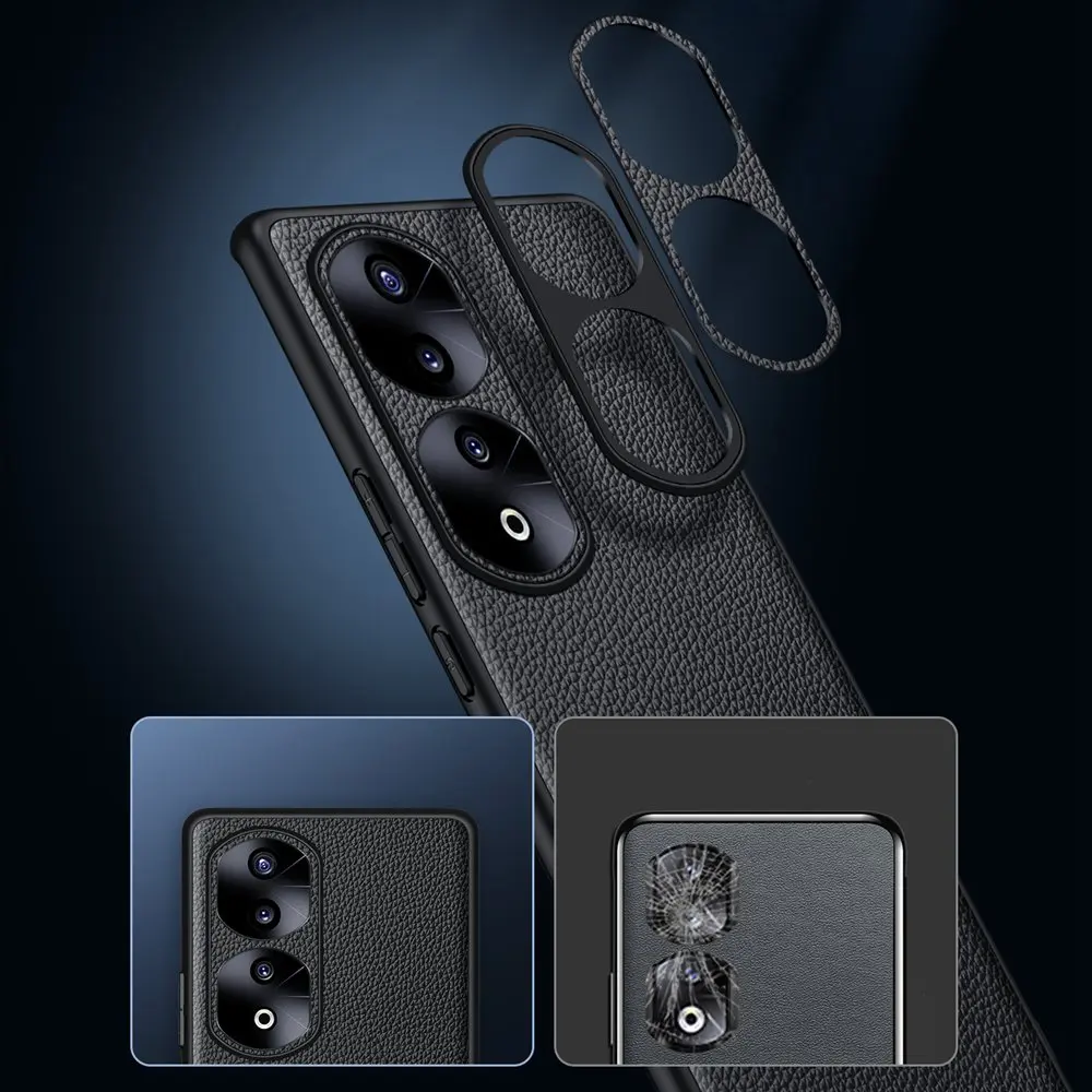 Genuine Leather Case For Honor 90 Case 3D Lens Real Leather Coque for Honor 90 Pro Cover Luxury Full Coverage Phone Protector