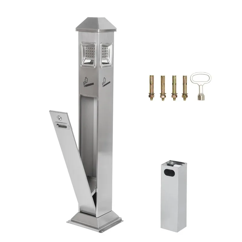 Stainless Steel Vertical Trash Bin Outdoor Trash Cans Holder Waste Containers 47.24