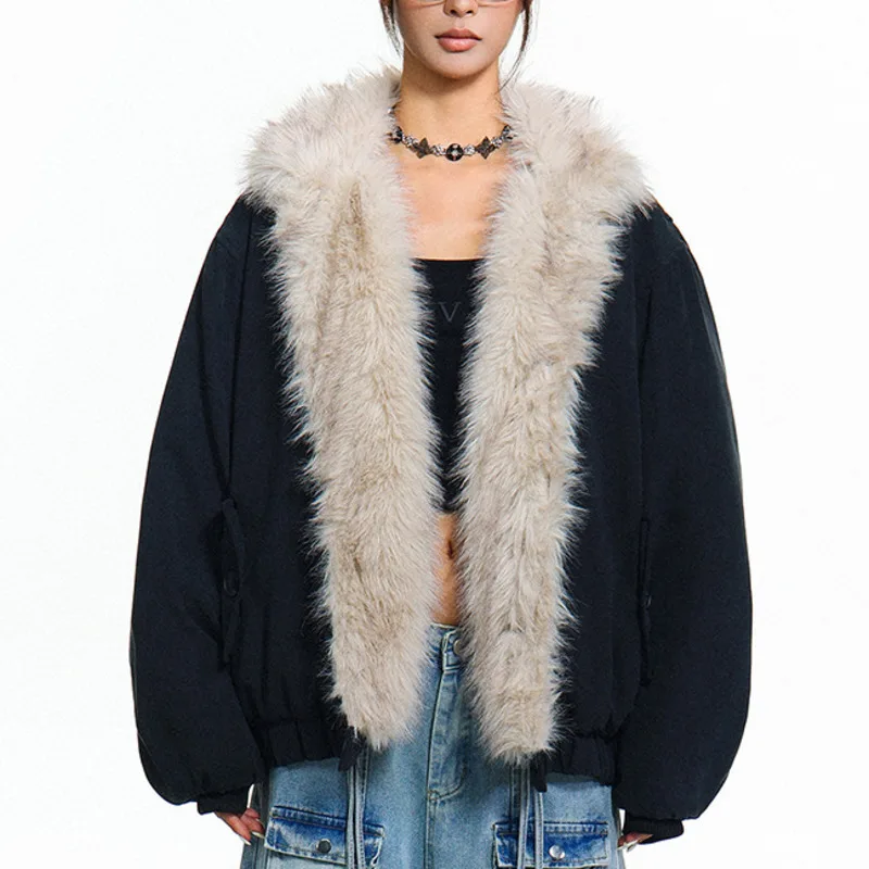 HKSH شتاء جديد المرأة سترة دافئة فو الفراء طوق واحدة الصدر الخصر Cinching كتلة اللون الرجعية رشاقته معطف مبطّن HK14706