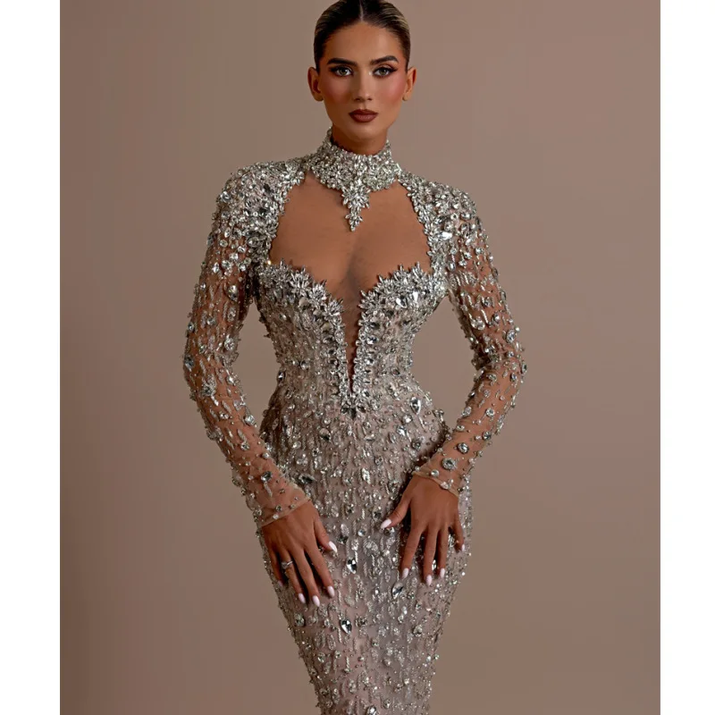 

New Arrival Luxurious Beaded Sexy Hollow Out Backless Bodycon Dress High-End Evening Party Gown