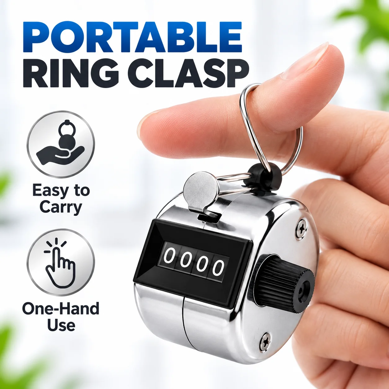 4-Digit Handheld Tally Counter, Mechanical Click Counter with Lanyard, Silver Hand Clicker for Golf, Sports, Inventory, Events
