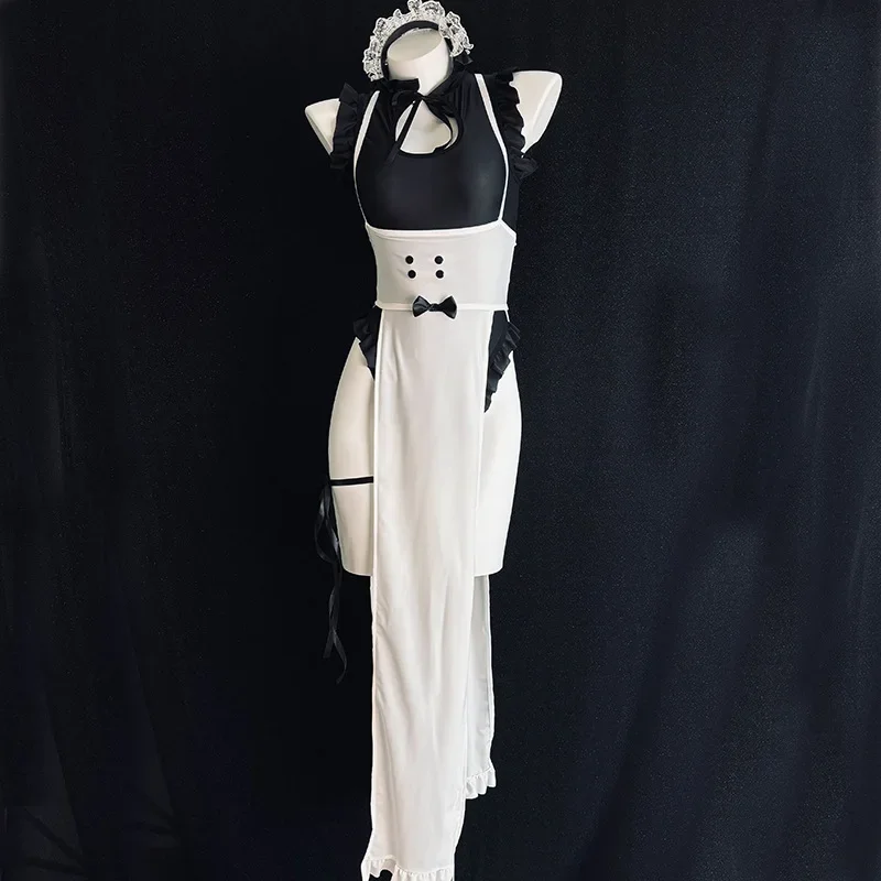 Sexy Maid Cosplay Costume Apron Cute Waitress Uniform Sleeveless Black And White Jumpsuit Halloween Carnival Party Outfit 2025