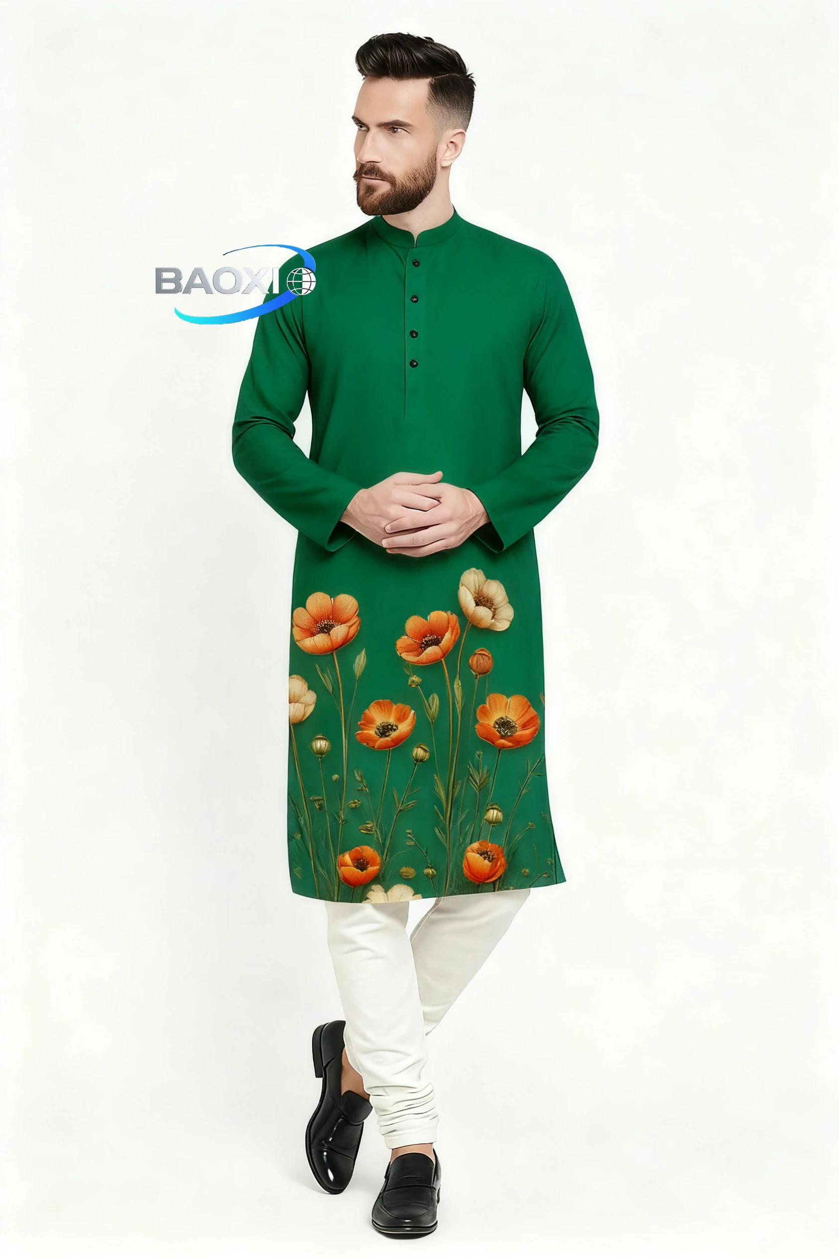 2025 للرجال مطبوع رقميًا كورتا ووردها عاديًا بياقة الماندرين طويلة مناسبة لجميع المناسبات مثل الزفاف هاري رايا Aidilfitri.