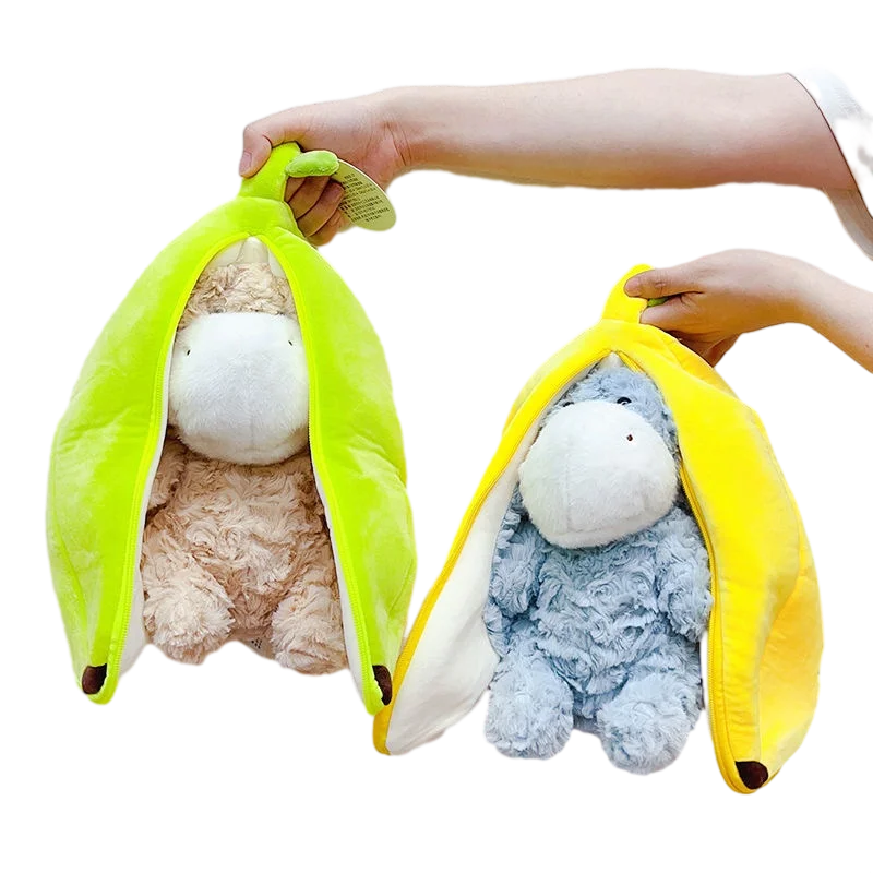 

2 in 1 Yellow Banana Gray Donkey Plush Cute Colorful Donkey Stuffed Animal Plushies toy Soft Kawaii Hugging Pillow for girl gift