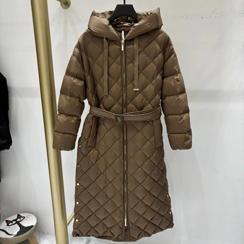 Schinteon женский белый утиный пуховик с капюшоном, повседневная свободная теплая осенне-зимняя верхняя одежда высокого качества, новое пальто 2025, пальто