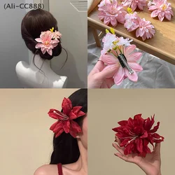 Bohemian Vacation Style Lily Flower Hair Clips Fairycore Simulation Flower Photo Hair Ornaments Side Clip Wer Headdresses