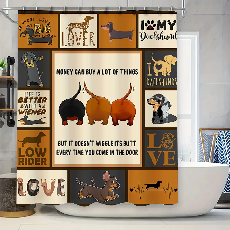 

Decorate Your Bathroom with Cute Dachshund Shower Curtain Love My Dog Low Rider Design Set Includes Shower Curtain Rod Pocket +