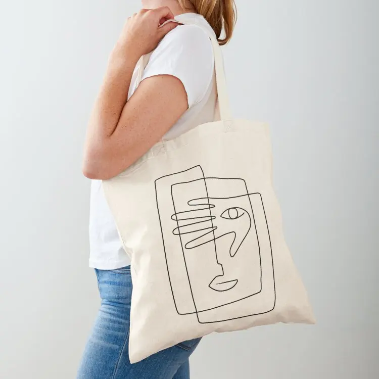 

Square Face Line Art Tote Bag tote bags aesthetic cloth canvas Big bag women