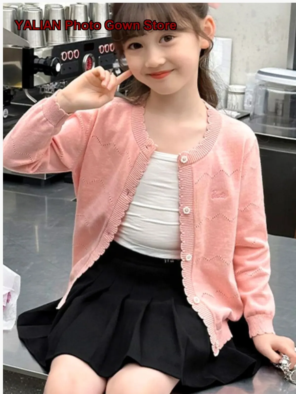 Girls Thin Knit Autumn 2025 Spring Autumn Children Outerwear Pure Cotton Air-Conditioning Shirt Outerwear Kids