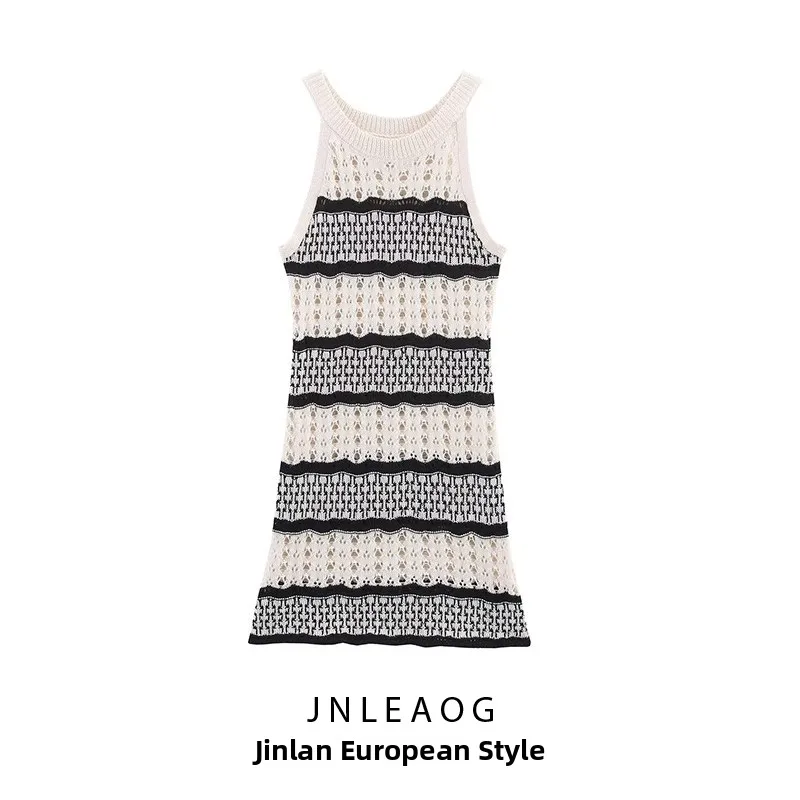 

JNLEAOG Осенняя новинка: женское вязаное крючком платье Dr Ele Sle с цветными блоками, приталенное, из полиэфирного волокна, фасон Svel H