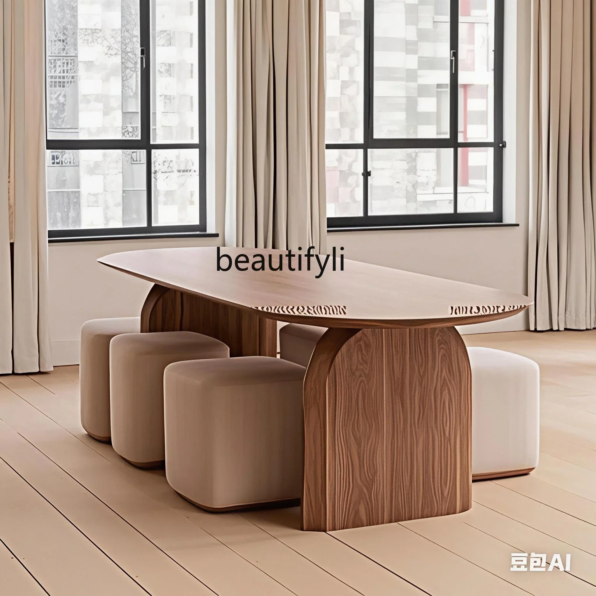 

ss25 Wabi Sandy Wind Solid Wood Dining Table and Chair Household Dining Table Office Long Table Log Oval