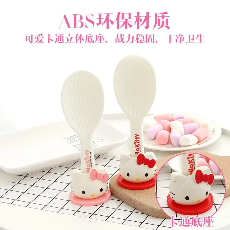 Hello 20cm Kitty Reislöffel Kawaii Antihaft-ABS-Kochlöffel für Kochtopf und Reiskocher mit Ständer Haushaltszubehör – Detail 5