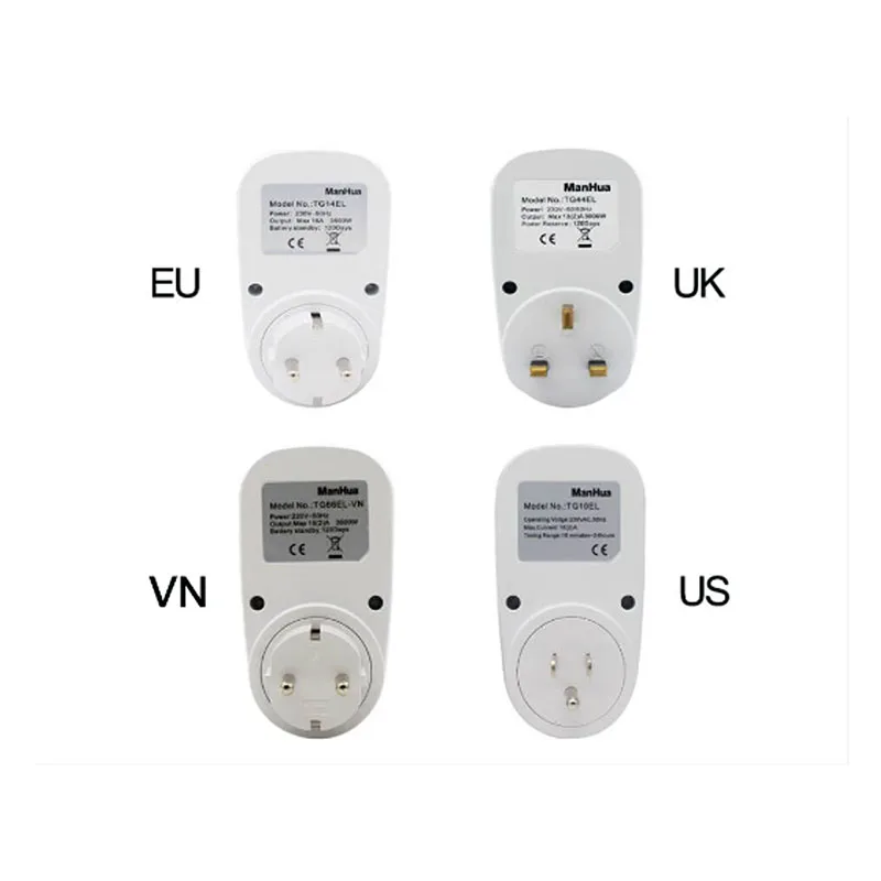 ManHua Electronic Digital Timer Switch EU/US/UK Plug Timer Outlet 230V 50HZ 24 Hour Cyclic Programmable Timing Socket