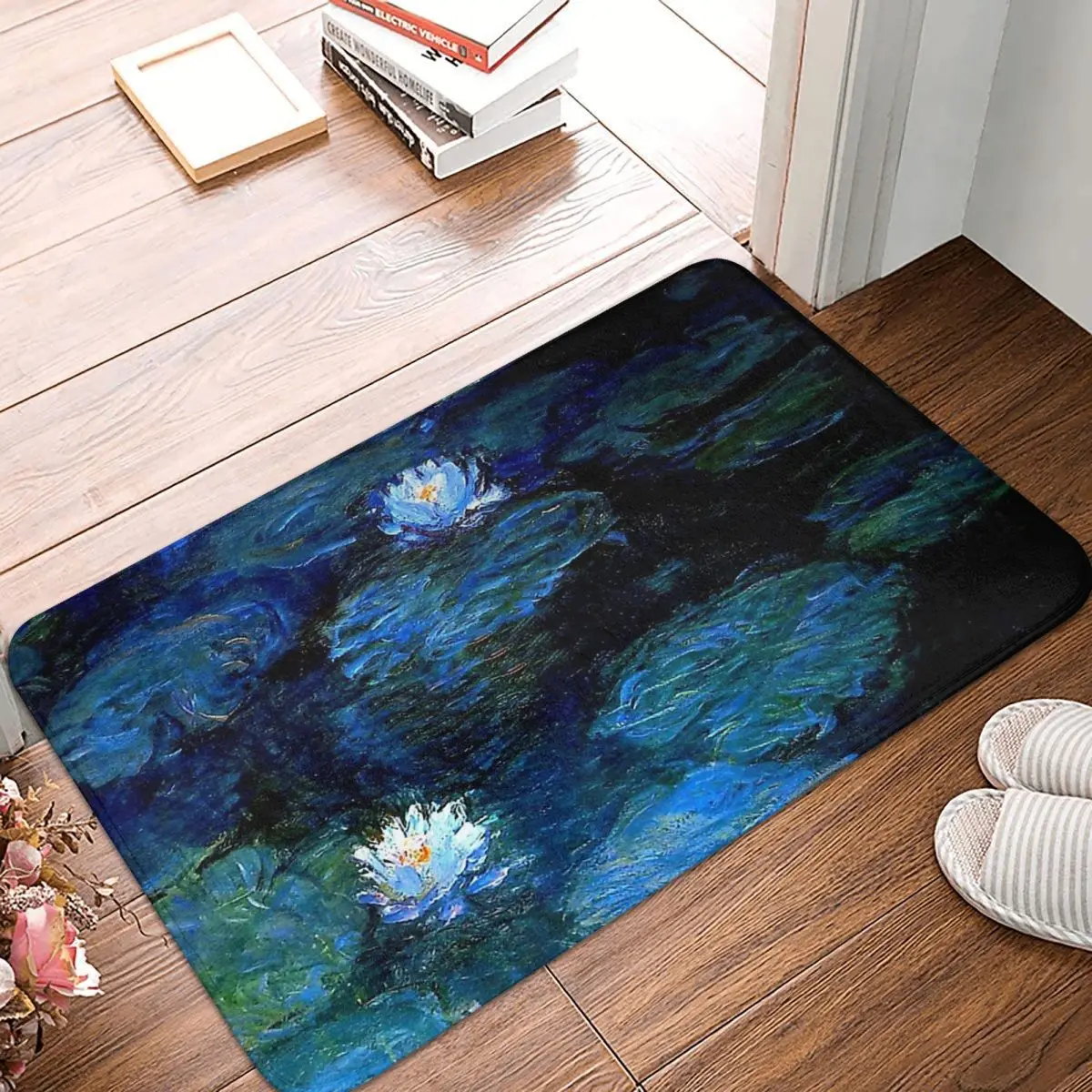 Impressionism Art Non-slip Doormat Living Room Mat Water Lilies Monet Deep Blue Balcony Carpet Entrance Door Rug