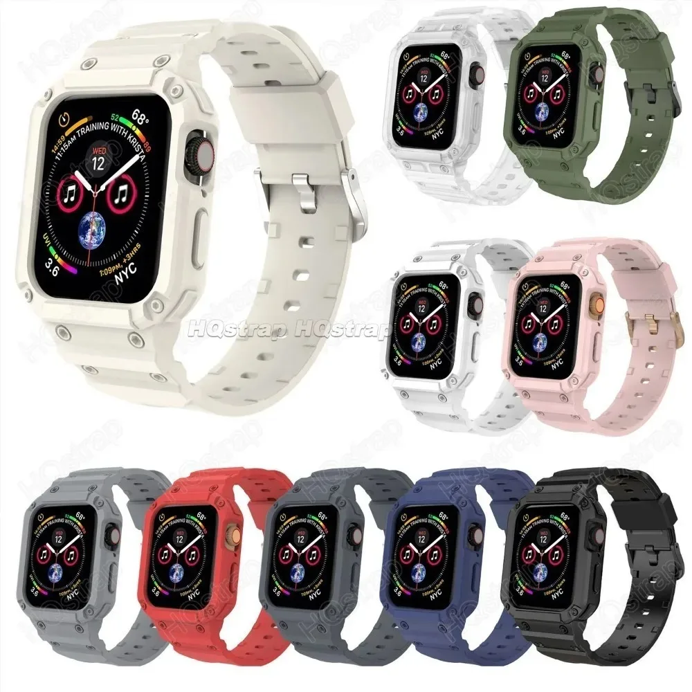 Silicone Strap Case for Apple Watch Band 9 8 7 41mm 45mm 44mm 40mm 38 42mm Bracelet for Iwatch 6 SE 5 4 Waterproof Accessories