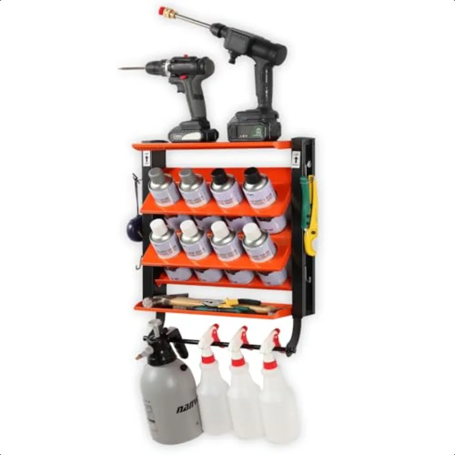 

Spray Can Holder Lube Can Wall Mount Storage Rack Heavy Duty Paint Bottle Organizer for Garage Home 8 Can Holes 2 Shelf