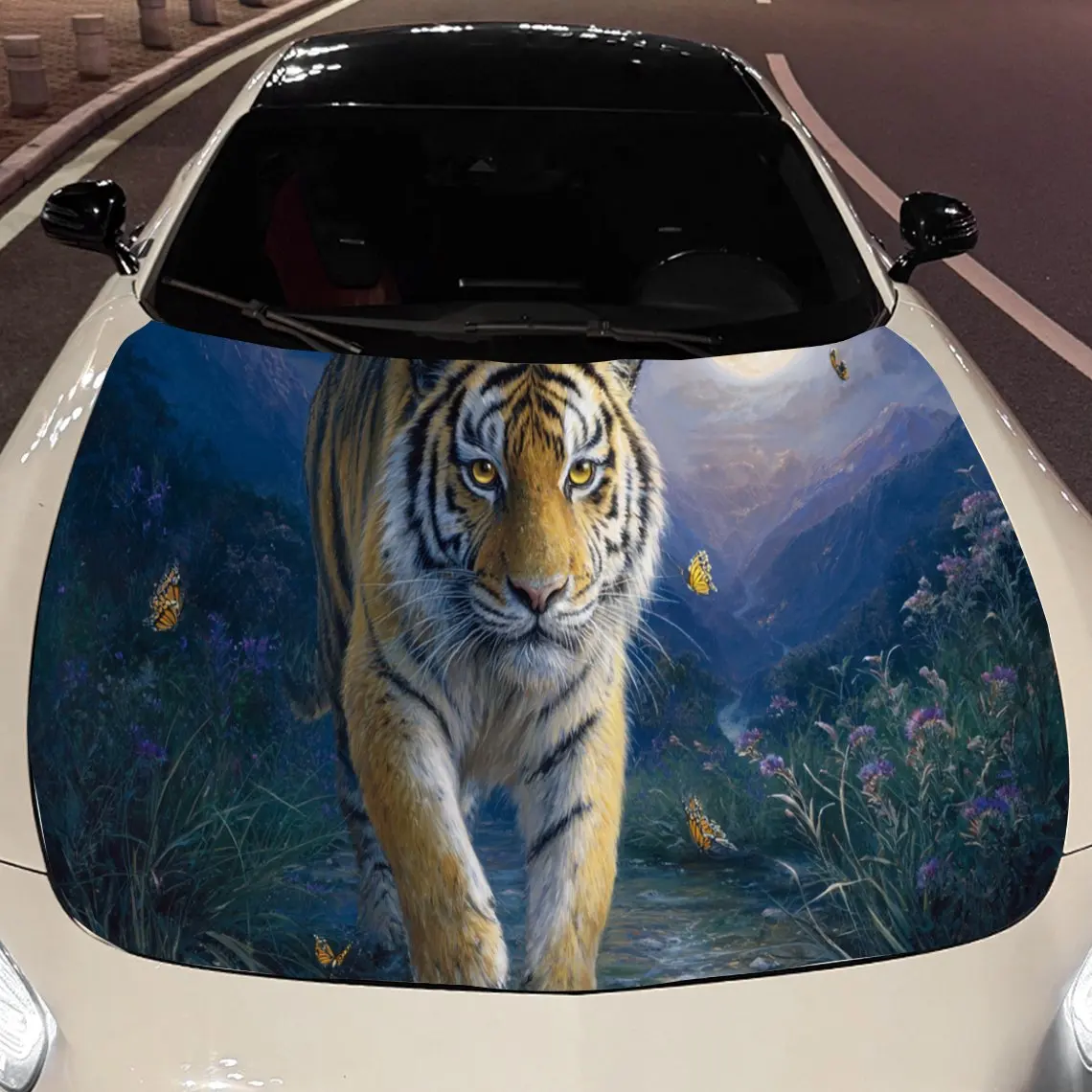 Vigorous Tiger Car Hood Stickers - Self-Adhesive, Waterproof and Durable Vinyl Wrap, Decorate And Protect Your Car, Fit For All
