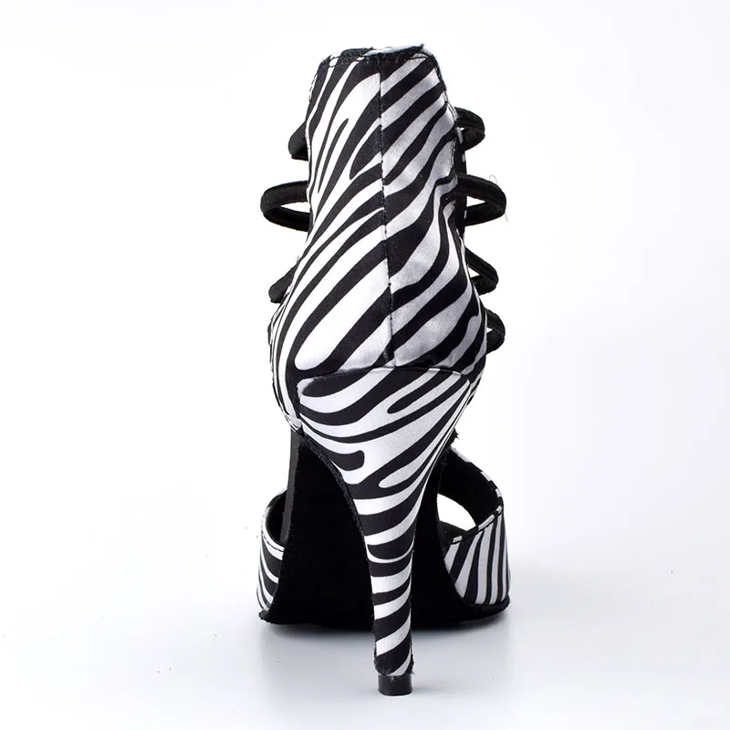 Wedopus Salsa High Heel Zebra Shoes for Ballroom Dance Open Toe Suede Sole Woman Dance Boots with Zipper