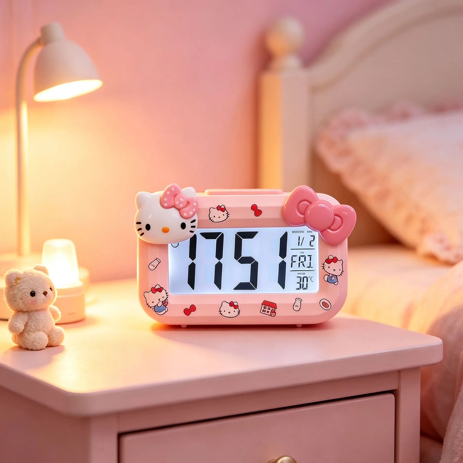 Relógio Despertador Digital Hello Kitty Kawaii Rosa com Display LED Multifuncional, Relógio de Aprendizado Portátil e Fofo